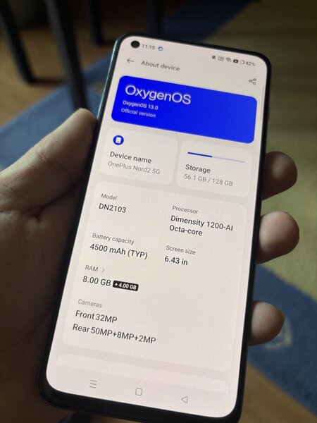 One Plus Nord 2 8 + 8 gb ram 128gb